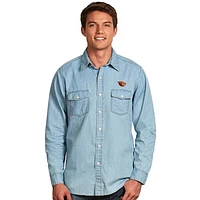 Men's Antigua Light Blue Oregon State Beavers Chambray Long Sleeve Button-Up Shirt