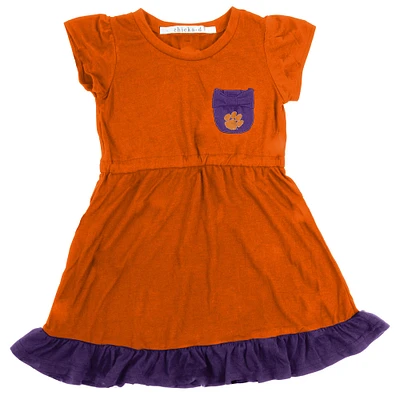 Girls Toddler chicka-d Orange Clemson Tigers Cap Sleeve Ruffle Sundress