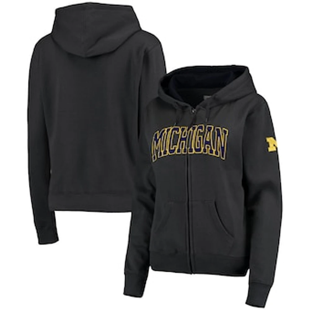 Women's Charcoal Michigan Wolverines Arched Name Full-Zip Hoodie