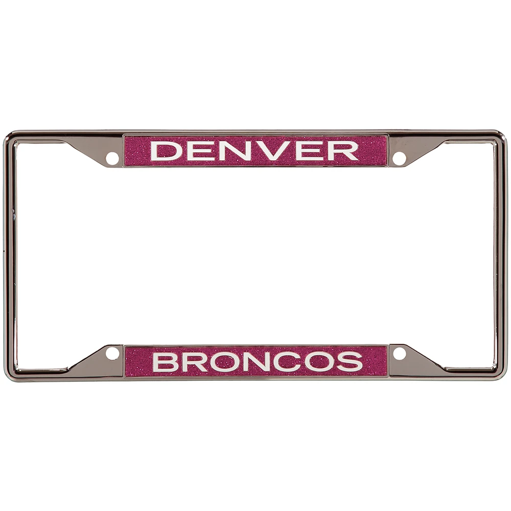 Denver Broncos Pink Glitter License Plate Frame with White Lettering