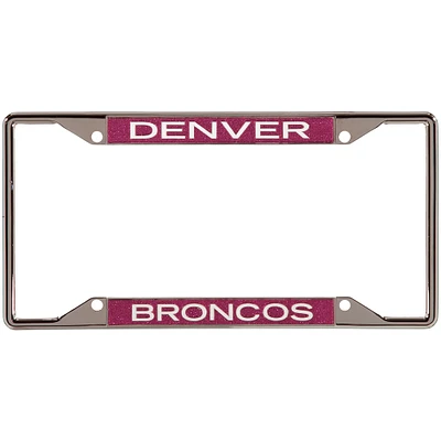 Denver Broncos Pink Glitter License Plate Frame with White Lettering