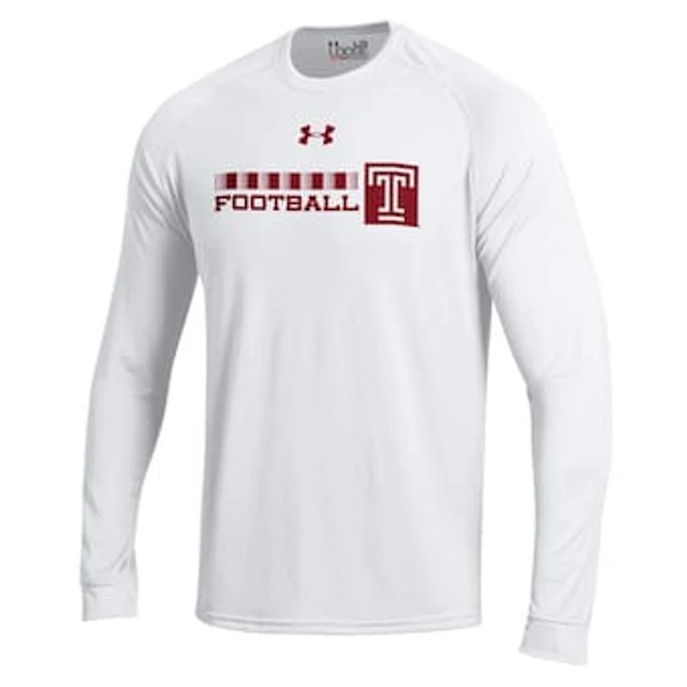 Men's Under Armour White Temple Owls Football DNA Tech Performance Long Sleeve T-Shirt