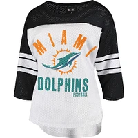 Women's G-III 4Her by Carl Banks White/Black Miami Dolphins First Team 3/4-Sleeve Mesh T-Shirt