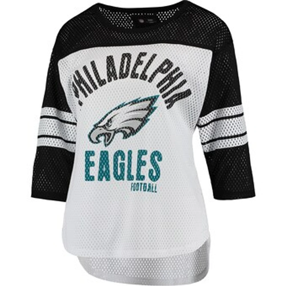 Women's G-III 4Her by Carl Banks White/Black Philadelphia Eagles First Team 3/4-Sleeve Mesh T-Shirt