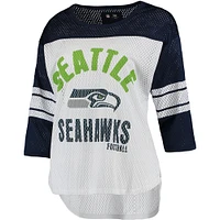 Women's G-III 4Her by Carl Banks White/Navy Seattle Seahawks First Team 3/4-Sleeve Mesh T-Shirt