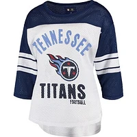 Women's G-III 4Her by Carl Banks White/Navy Tennessee Titans First Team 3/4-Sleeve Mesh T-Shirt