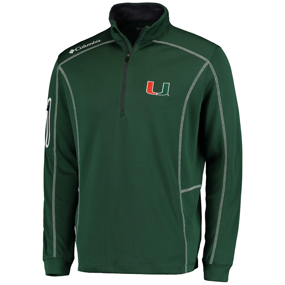 Men's Columbia Golf Green Miami Hurricanes Shotgun Omni-Wick Quarter-Zip Pullover Jacket