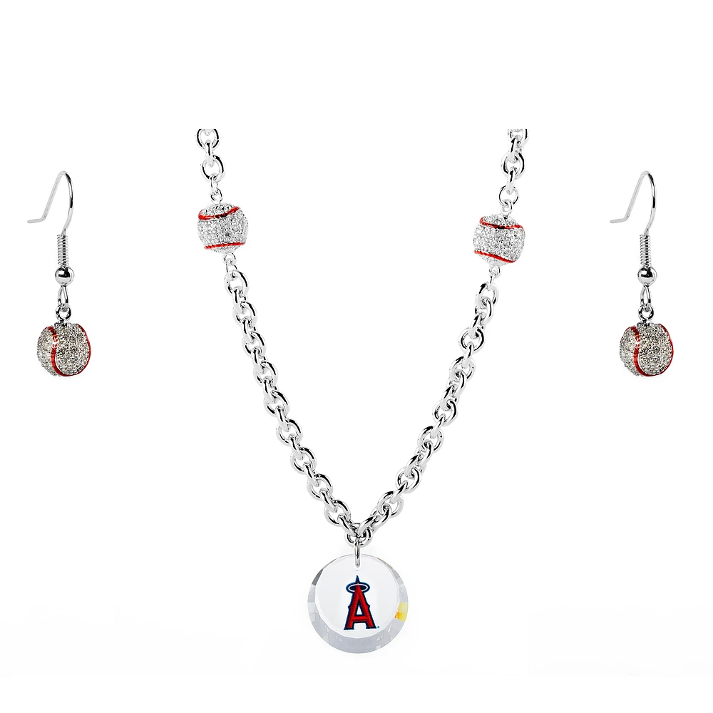 Los Angeles Angels Crystals from Swarovski Baseball Necklace & Earrings