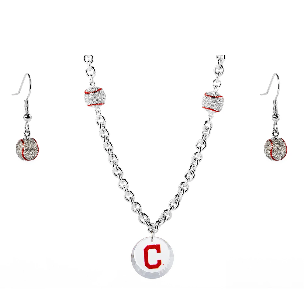 Cleveland Indians Crystals from Swarovski Baseball Necklace & Earrings