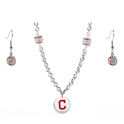 Cleveland Indians Crystals from Swarovski Baseball Necklace & Earrings