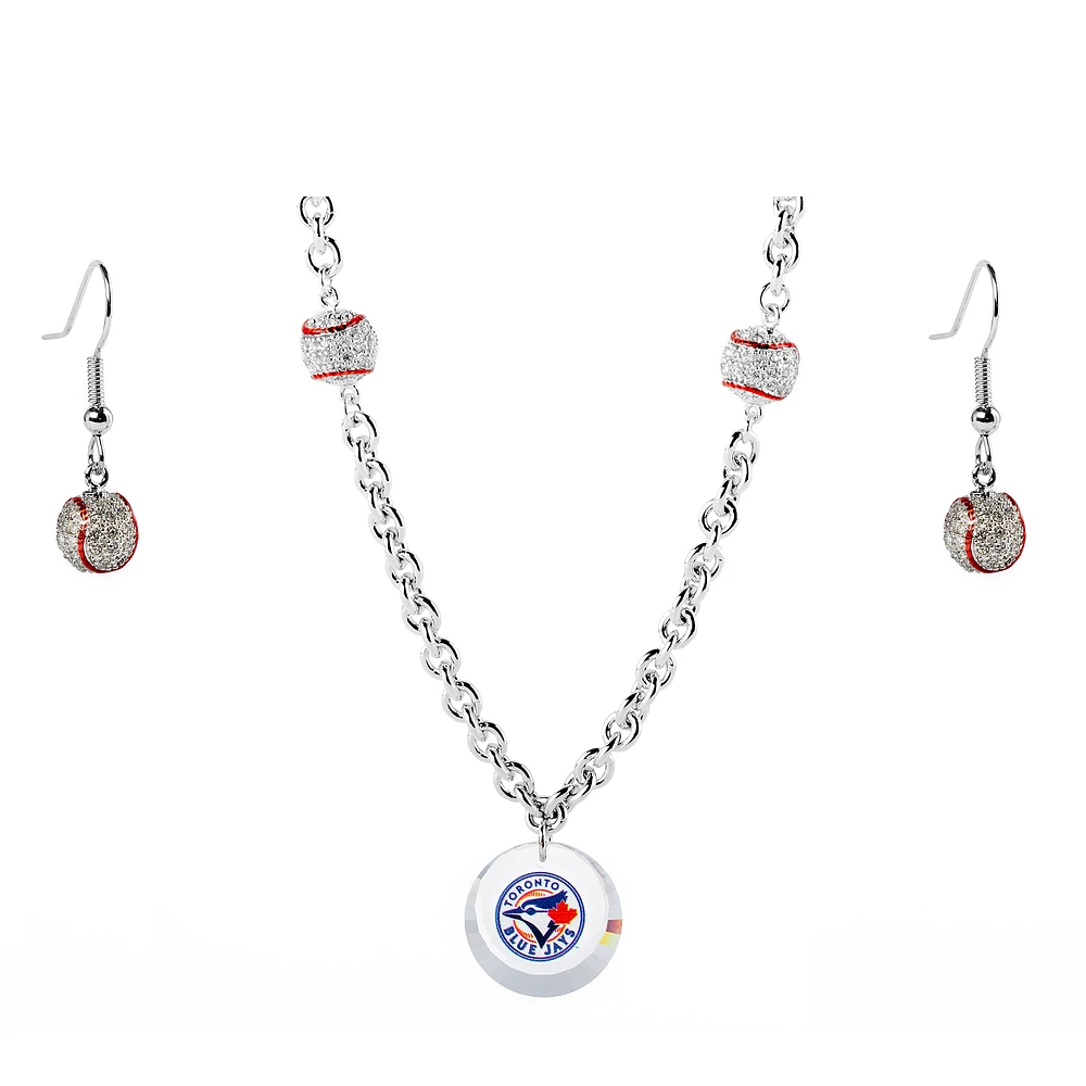 Toronto Blue Jays Crystals from Swarovski Baseball Necklace & Earrings
