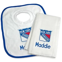 Newborn & Infant White New York Rangers Personalized Bib & Burp Cloth Set