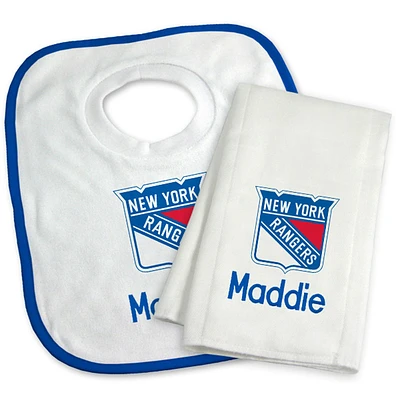 Newborn & Infant White New York Rangers Personalized Bib & Burp Cloth Set