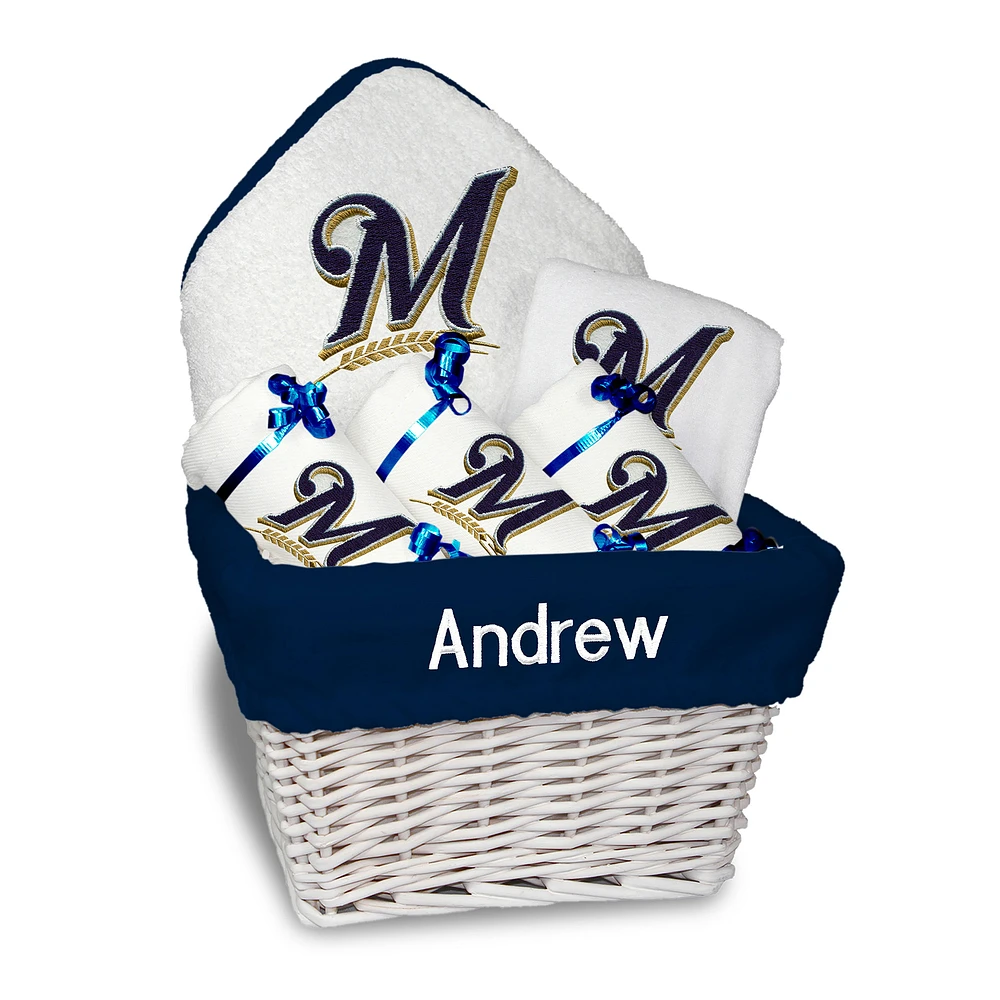 Newborn & Infant White Milwaukee Brewers Personalized Medium Gift Basket