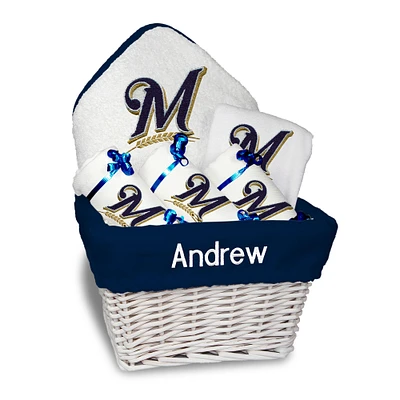 Newborn & Infant White Milwaukee Brewers Personalized Medium Gift Basket