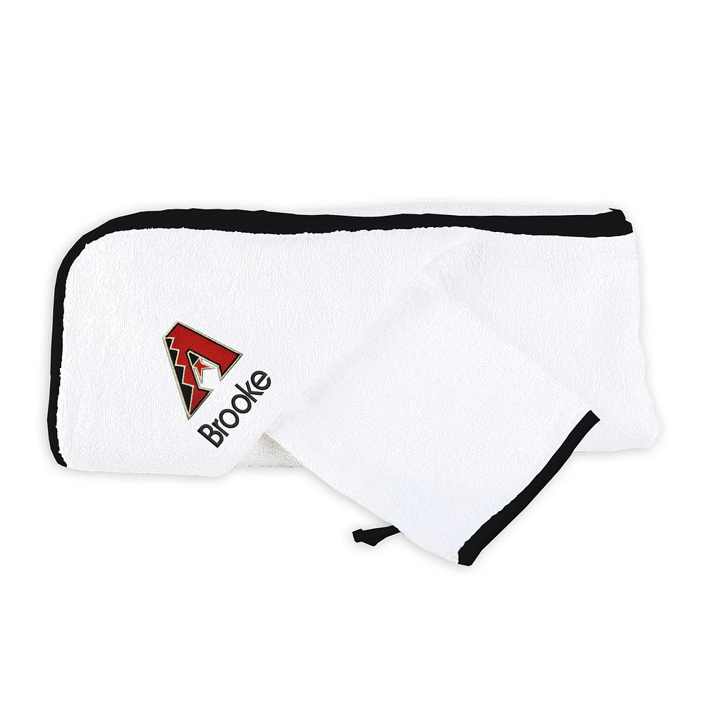 Infant White Arizona Diamondbacks Personalized Hooded Towel & Mitt Set