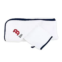 Infant White Boston Red Sox Personalized Hooded Towel & Mitt Set