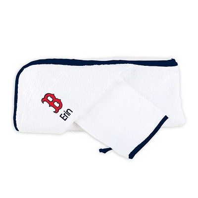 Infant White Boston Red Sox Personalized Hooded Towel & Mitt Set