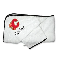 Infant White Calgary Flames Personalized Hooded Towel & Mitt Set