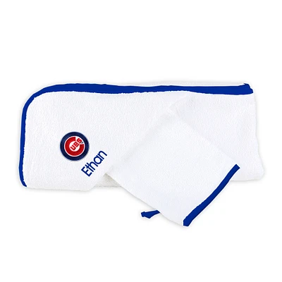 Infant White Chicago Cubs Personalized Hooded Towel & Mitt Set