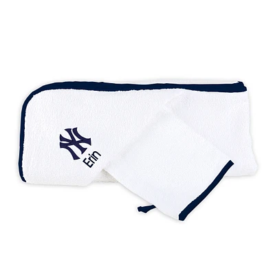 Infant White New York Yankees Personalized Hooded Towel & Mitt Set