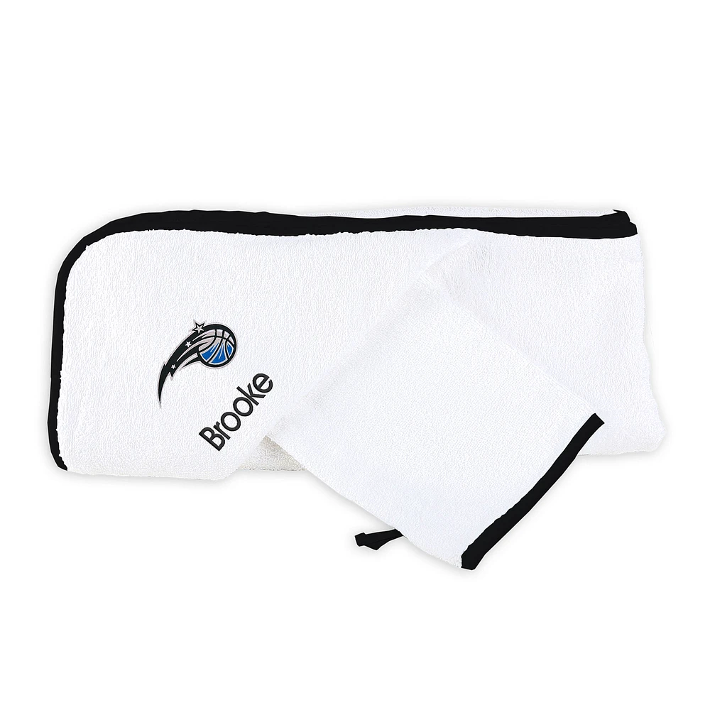 Infant White Orlando Magic Personalized Hooded Towel & Mitt Set