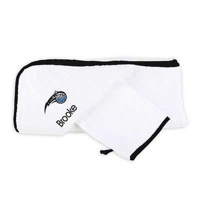 Infant White Orlando Magic Personalized Hooded Towel & Mitt Set