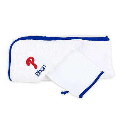 Infant White Philadelphia Phillies Personalized Hooded Towel & Mitt Set