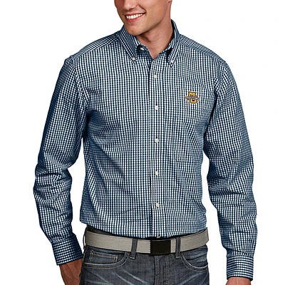 Men's Antigua Navy Marquette Golden Eagles Associate Woven Long Sleeve Button-Down Shirt
