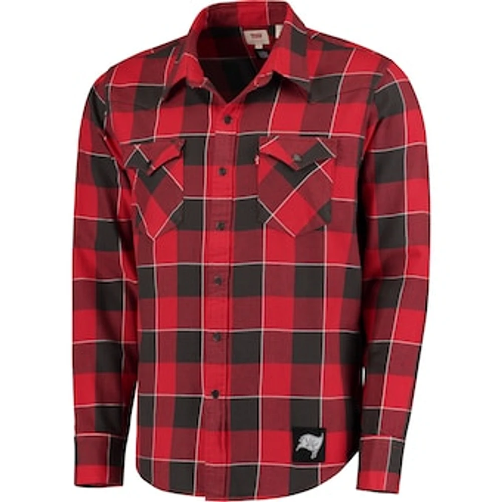 Men's Levi's Red Tampa Bay Buccaneers Barstow Buffalo Plaid Western Long Sleeve T-Shirt