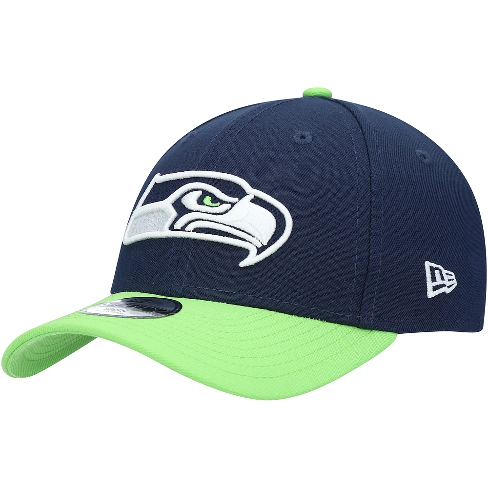 Youth New Era College Navy/Neon Green Seattle Seahawks League 9FORTY Adjustable Hat