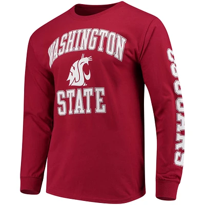 Men's Fanatics Crimson Washington State Cougars Distressed Arch Over Logo Long Sleeve Hit T-Shirt