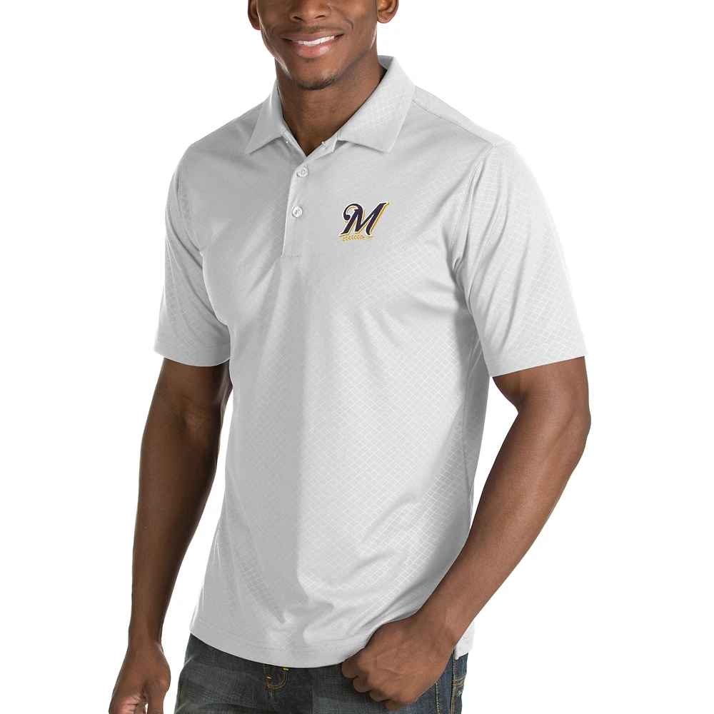 Men's Antigua White Milwaukee Brewers Inspire Desert Dry Polo