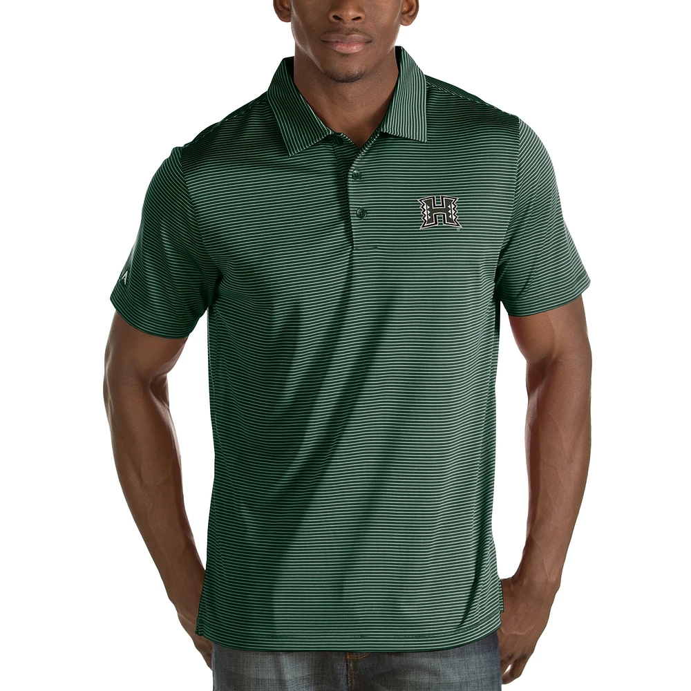 Men's Antigua Green Hawaii Warriors Quest Stripe Jersey Polo