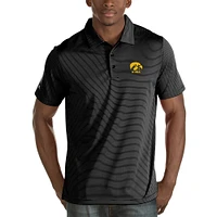 Men's Antigua Black Iowa Hawkeyes Quest Stripe Jersey Polo