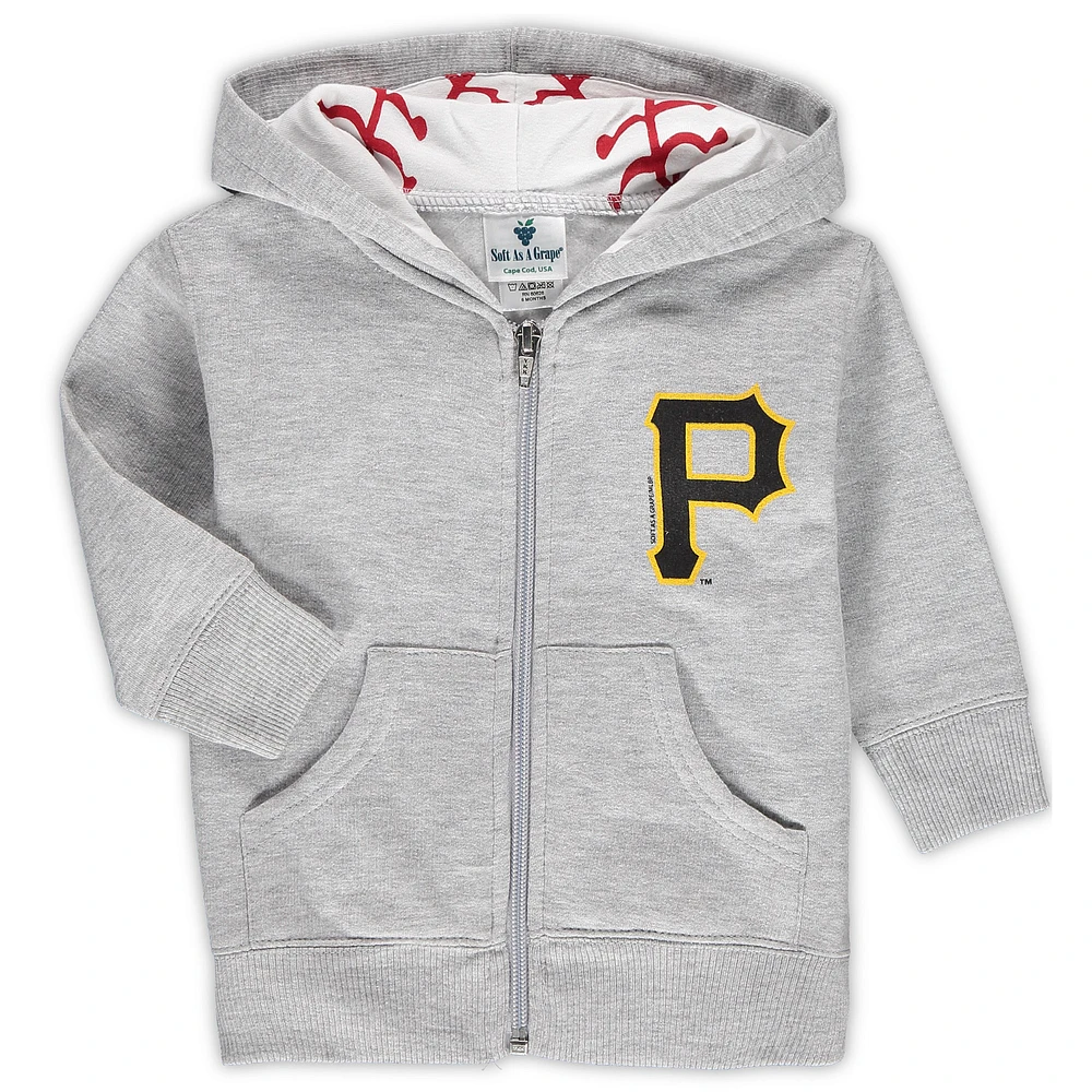 Infant Soft as a Grape Heathered Gray Pittsburgh Pirates Baseball Print Full-Zip Hoodie