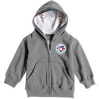 Toddler Soft as a Grape Heathered Gray Toronto Blue Jays Baseball Print Full-Zip Hoodie