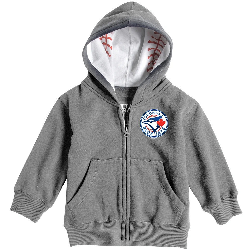 Toddler Soft as a Grape Heathered Gray Toronto Blue Jays Baseball Print Full-Zip Hoodie