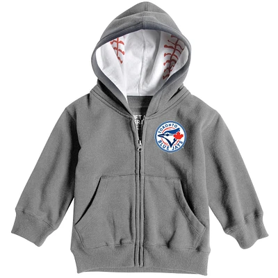 Toddler Soft as a Grape Heathered Gray Toronto Blue Jays Baseball Print Full-Zip Hoodie