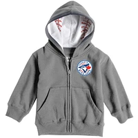 Toddler Soft as a Grape Heathered Gray Toronto Blue Jays Baseball Print Full-Zip Hoodie