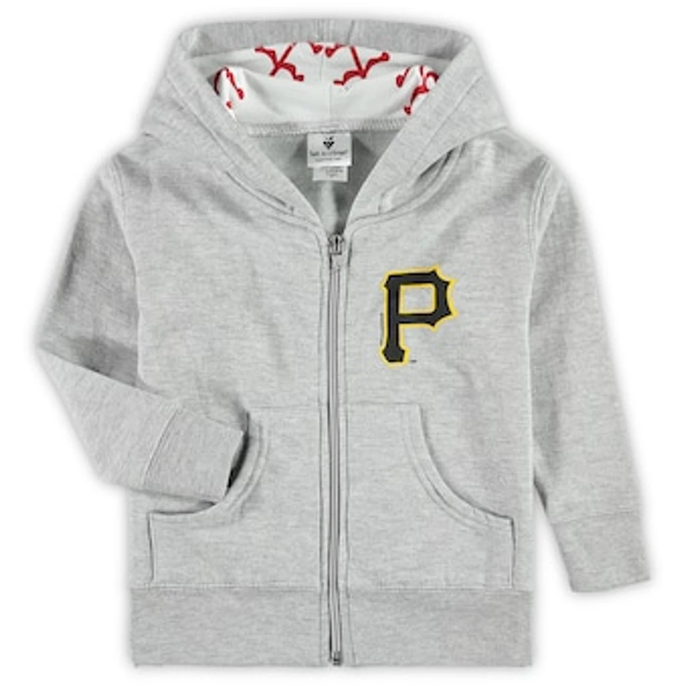 Toddler Soft as a Grape Heathered Gray Pittsburgh Pirates Baseball Print Full-Zip Hoodie