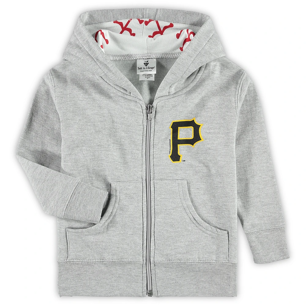 Toddler Soft as a Grape Heathered Gray Pittsburgh Pirates Baseball Print Full-Zip Hoodie