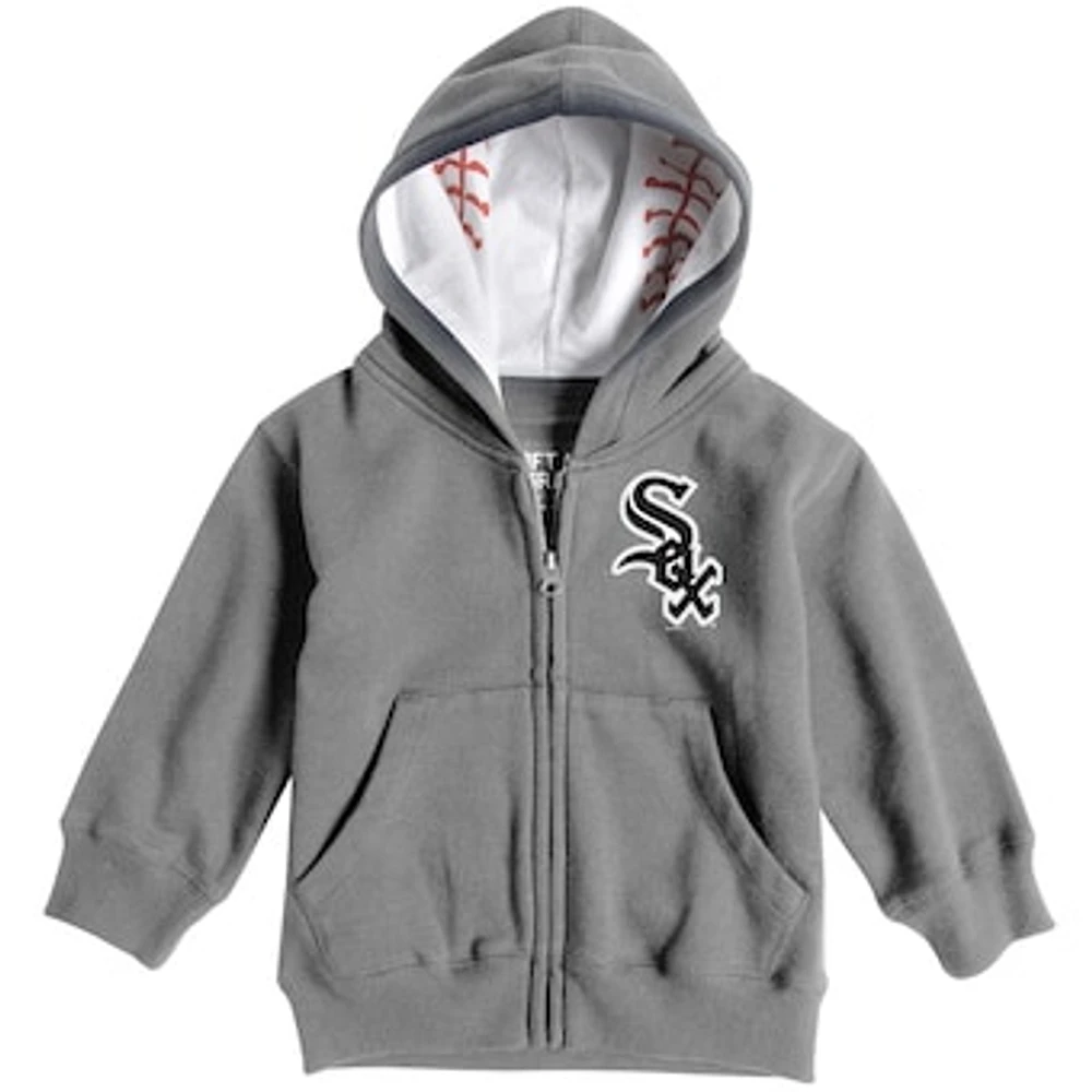 Toddler Soft as a Grape Heathered Gray Chicago White Sox Baseball Print Full-Zip Hoodie