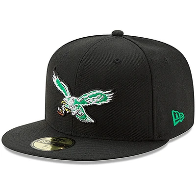 Men's New Era Black Philadelphia Eagles Omaha Throwback 59FIFTY Fitted Hat