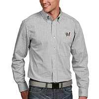 Men's Antigua White Milwaukee Brewers Associate Button-Down Dress Long Sleeve Shirt