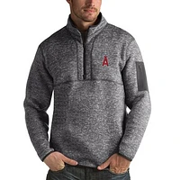 Men's Antigua Heathered Charcoal Los Angeles Angels Fortune Half-Zip Sweater