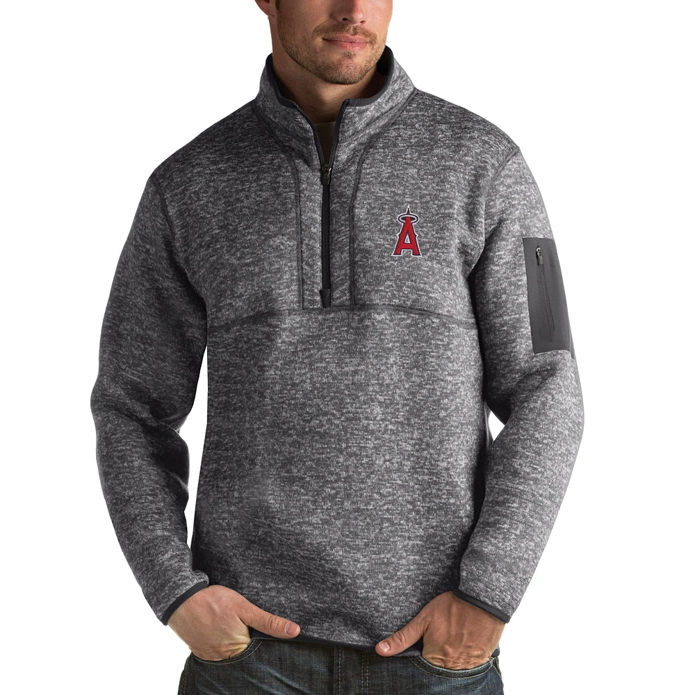 Men's Antigua Heathered Charcoal Los Angeles Angels Fortune Half-Zip Sweater
