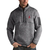 Men's Antigua Heathered Charcoal Los Angeles Angels Fortune Half-Zip Sweater