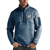 Men's Antigua Heathered Navy Milwaukee Brewers Fortune Half-Zip Sweater