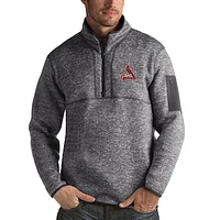Men's Antigua Heathered Charcoal St. Louis Cardinals Fortune Half-Zip Sweater